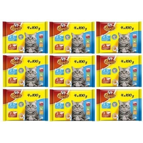 Basilikum Katzenfutterbeutel Forelle Lachs (4x100g)x9