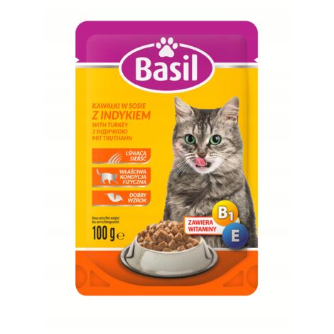 Basilikum Nassfutter für Katzen 100g Beutel mit Truthahn