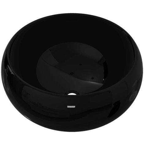 Basin Ceramic Round Black 40x15 cm vidaXL