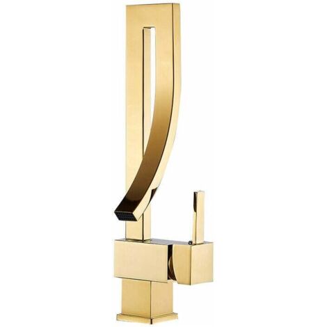 Basin Faucet Bathroom Faucet, Modern Elegant Design Golden Brass Basin Mixer Tap 360° Swivel Hot and Cold Water Available, Ceramic Valve