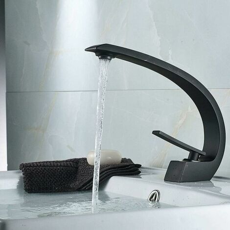 Basin Faucet, Brass Single Hole Basin Mixer Tap, Modern Bathroom Faucet Matte Black Finish, Hot and Cold Water Available