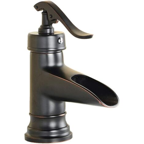 Basin Faucets, Antique Brass Basin Mixer Tap Vintage Retro Style Hot and Cold Bathroom Sink Faucet Mixer Tap,Black