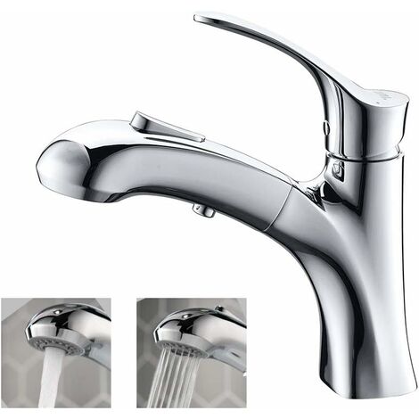 Basin Mixer Tap Bathroom Faucet with Pull-Out Water Jets, Durable Brass Basin Mixer Tap, Chrome Countertop Basin Faucets