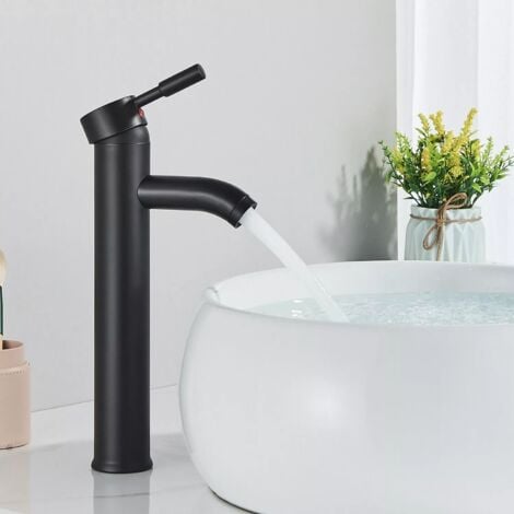 ZAMERY Basin Mixer Tap Single Lever Tall Countertop Bathroom Sink Tap Sink Taps Lead, Matt Black