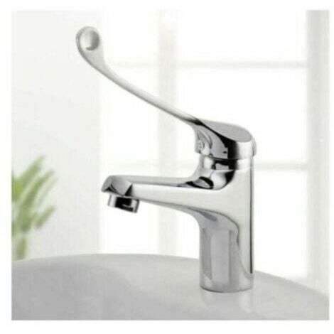 Basin Mixer Tap with Medical Handle, Chrome Bathroom Faucet, Vintage Silver Solid Wood Garden Faucet