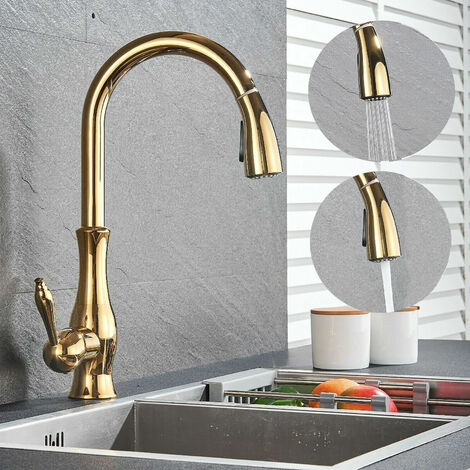 Basin Mixer Taps Brushed Gold Waste Bathroom Sink Tap Waterfall Brass Monobloc Mono Cloakroom Taps with Hoses Single Lever 1 Hole