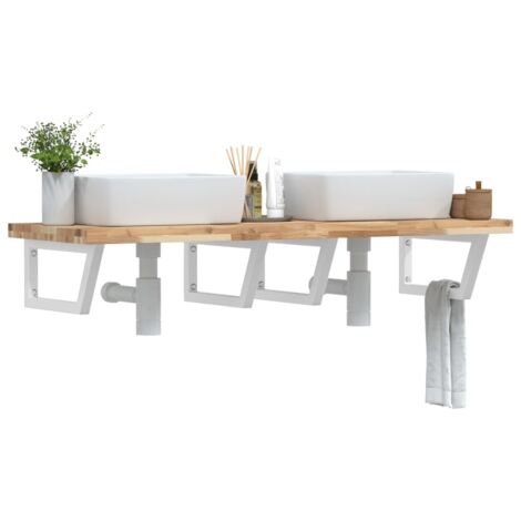 Basin Shelf Wall Mounted Steel and Solid Wood Acacia vidaXL