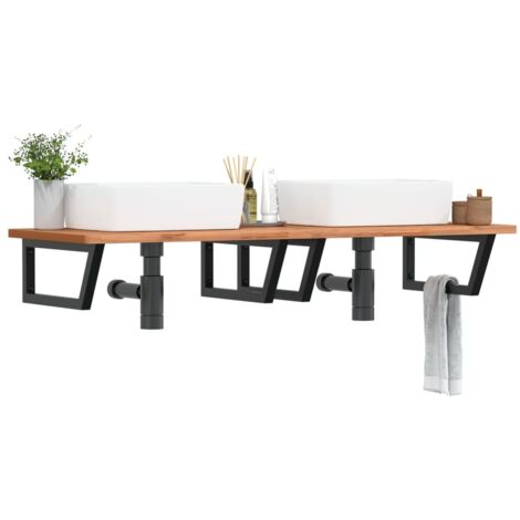 Basin Shelf Wall Mounted Steel and Solid Wood Beech vidaXL