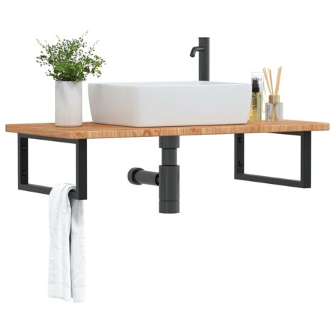 Basin Shelf Wall Mounted Steel and Solid Wood Oak vidaXL