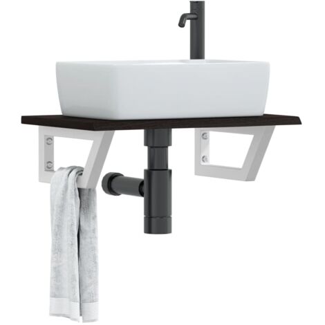 Basin Shelf Wall Mounted Steel and Solid Wood Oak vidaXL
