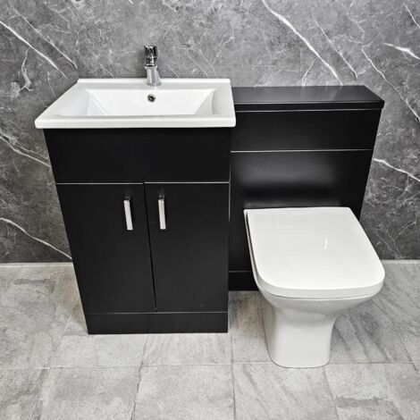 Basin Unit and Toilet Vanity Suite 1050mm Black with Chrome Handles Tess, Without Tap