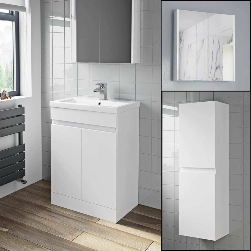 Basin Vanity Unit Mirror Cabinet Tall Cupboard Grey Gloss ...