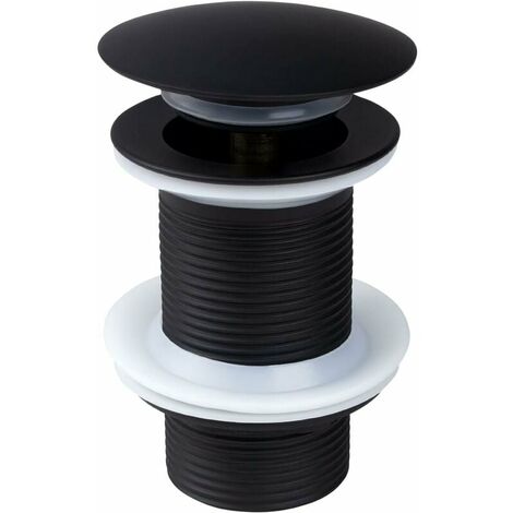 BOED Basin Waste Unslotted, Pop Up Sink Plugs Basin, Basin Sink Waste Modern Pop Up Click Clack Sprung Plug with Overflow, Bathroom Sink Waste for Bathroom Sink Tap, Black