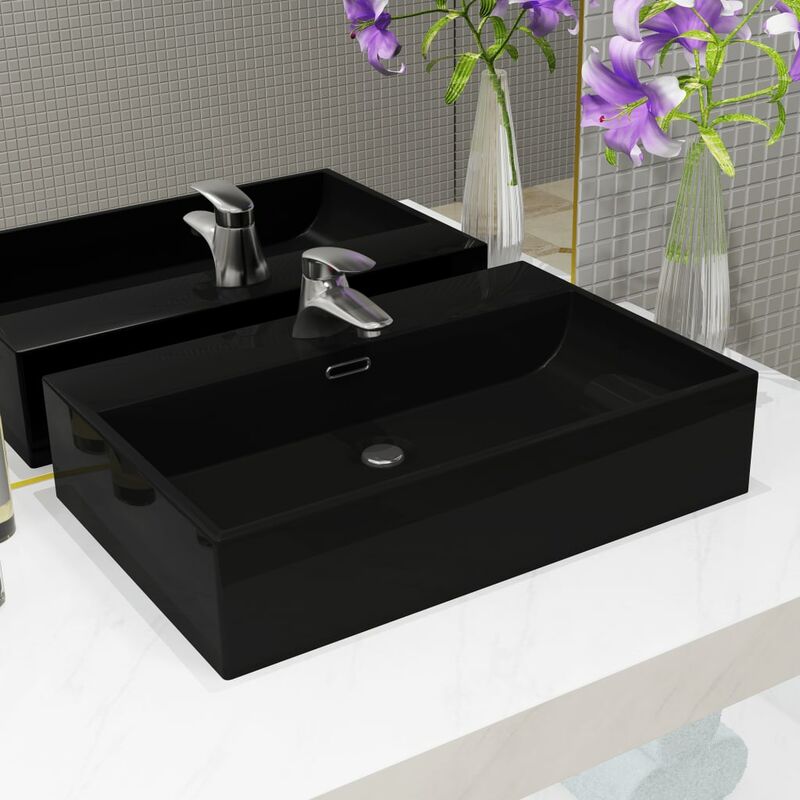 Basin with Faucet Hole Ceramic Black 76x42.5x14.5 cm4031-Serial number