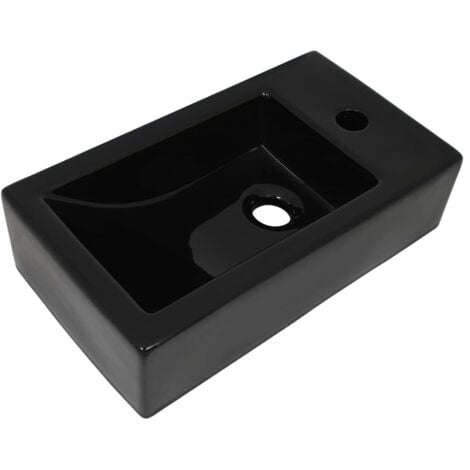 Basin with Faucet Hole Rectangular Ceramic Black 46x25.5x12 cm vidaXL