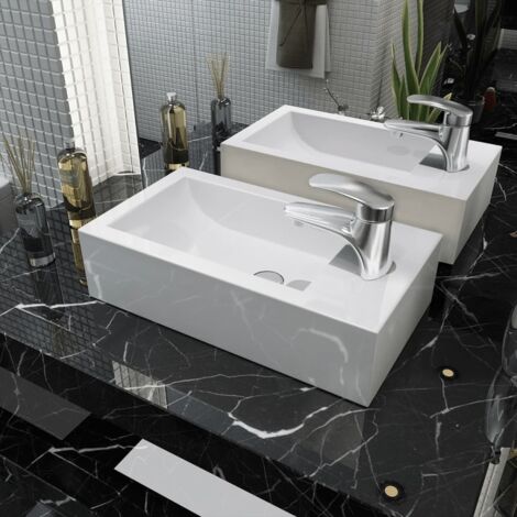 Basin with Faucet Hole Rectangular Ceramic White 46x25.5x12 cm vidaXL