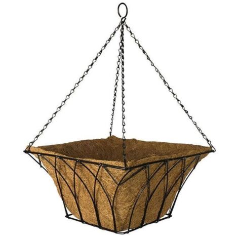 Basket Hanging Gothic Square Steel With Coco Liner Garden Pride