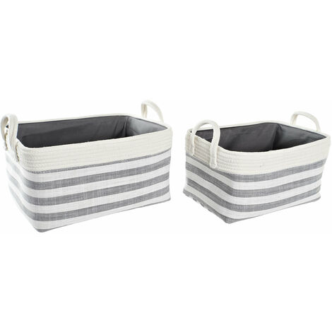 Basket Set 2 Baumwolle 40x30x23 graues Baumwollmaterial mehrfarbige Farbfamilienkörbe und Kisten Details