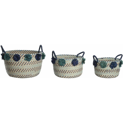 Basket Set 3 Seegrass PP 46x444x34 Pompoms Seegras PP Multikolorfarbene Materialfamilienfamilienkörbe und Kisten Details