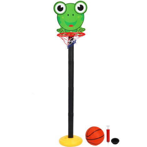 Basketballset für Kinder mit höhenverstellbarem Ständer und Korb im Froschmuster.