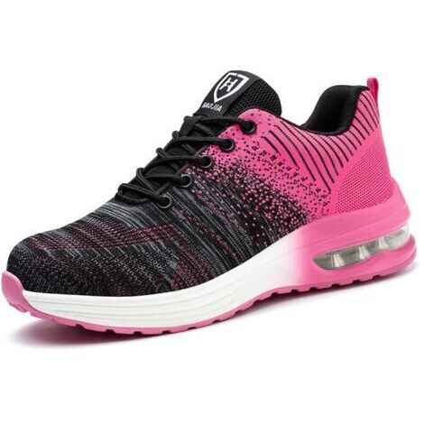 Baskets de SéCurité, Baskets de Travail Avec Embout En Acier, Chaussures de SéCurité LéGèRes Et Confortables, Baskets de Travail Industrielles Avec Coussin D'Air,Couleur:Rose,Taille 35