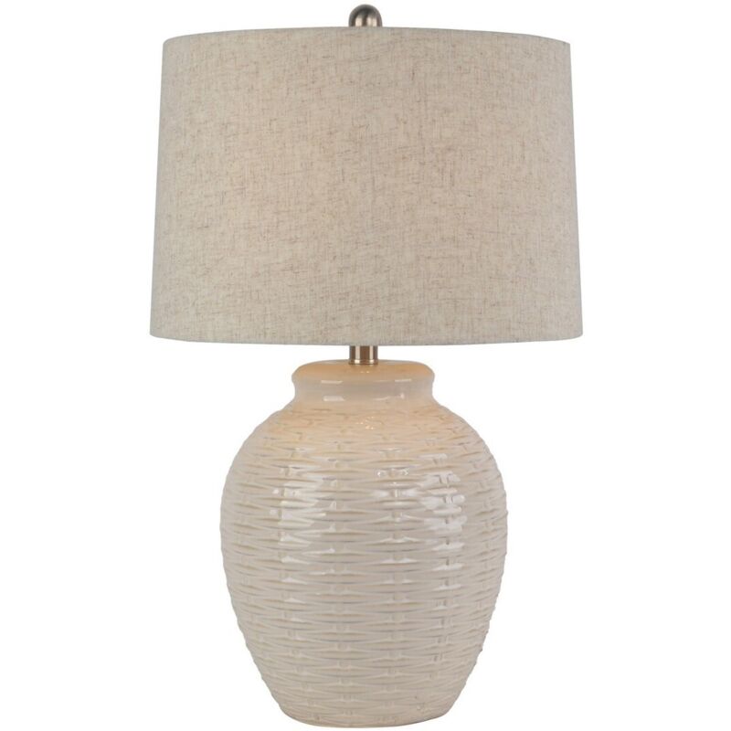 Image of Basketweave Table Lamp with Linen Shade&hellip;