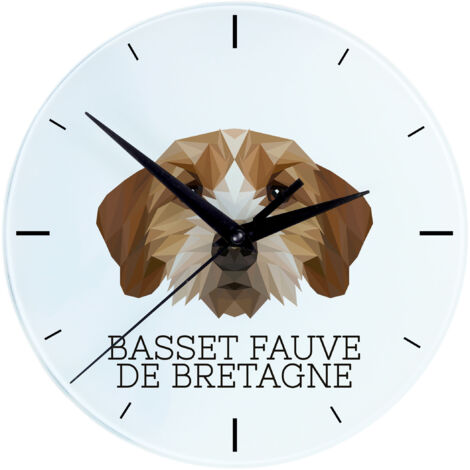 Basset Breton, Basset Fauve de Bretagne - horloge murale géométrique avec photo et inscription par Art-Dog