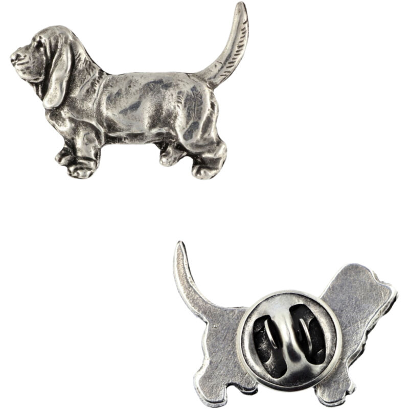 Image of Basset Hound I - spilla a forma di cane argentata, spilla elegante, decorazione per bavero di Art-Dog