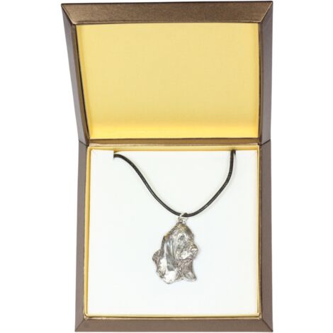 Basset Hound II - eine Halskette mit Hund in einer Geschenkbox, ein versilbertes Medaillon für einen Hundefan, ein beeindruckender Anhänger von Art-Dog