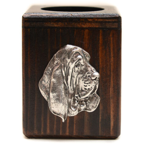 Basset Hound III - Kerzenständer aus Holz mit Hund, ein einzigartiges Andenken nach dem Verlust eines Hundes, handgefertigt von Art-Dog