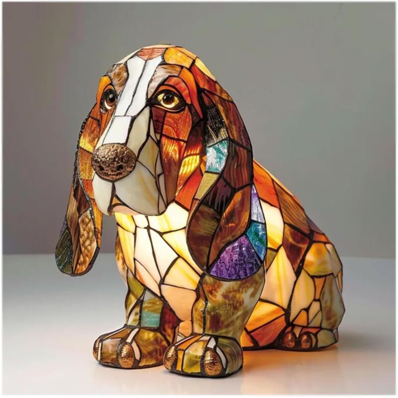 Basset HVeilleuse artistique , lampes de table LED à thème de chiens mignons, veilleuse de table bouledogue français en résine teintée, décoration