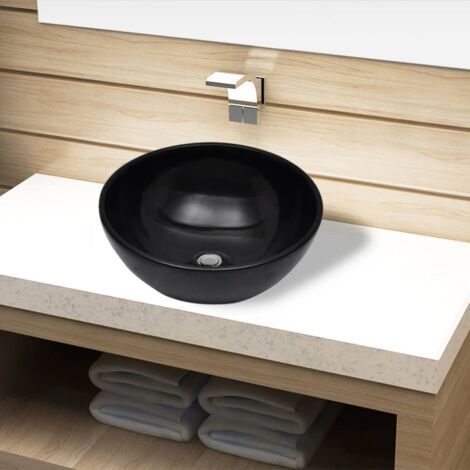 Bassin d'évier rond céramique Noir pour salle de bain CFW48268