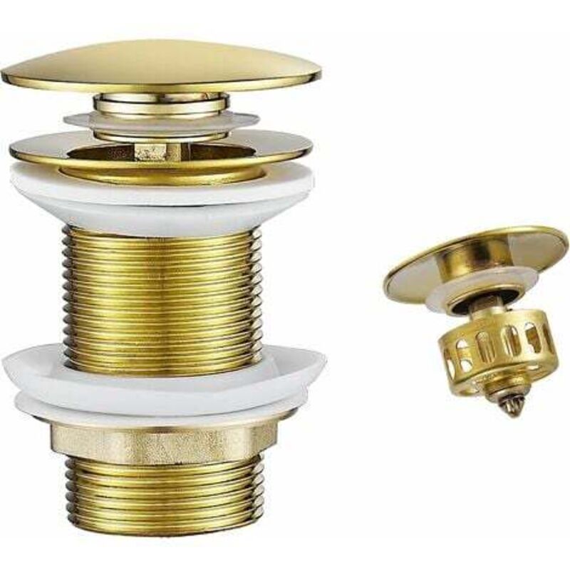 Or Bonde de Lavabo Pop Up Sans Trop Plein,Bouchon de Vidange avec Panier à Crépine ,Bonde de vidage pour lavabo de salle de bain Laiton