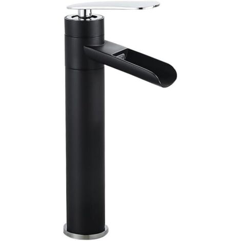 Bassin Robinet à trou de salle de bain robinet d'eau chaude et à eau froide, noir et argent, haut, robinet de salle de bain, de lavabo monotrou