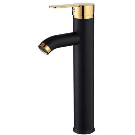 Bassin robinet d'eau chaude et froide lavabo robinet de salle de bain noir or haut coude simple