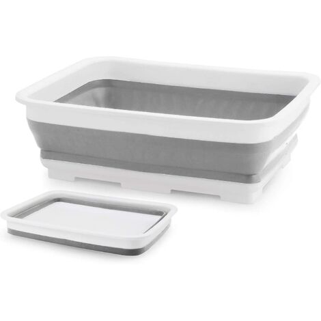 Bassine de rangement de cuisine rectangulaire grise pliable avec organiseur de couverts multifonctionnel