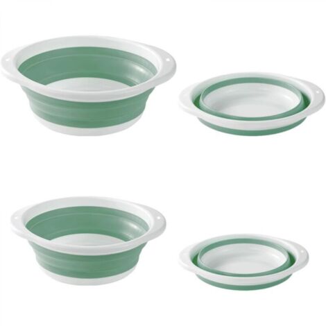 Bassine Retractable, 2 Pièces 2 Tailles Bassine Pliable, Bol à Vaisselle Pliable pour Activités de Plein Air, Voyage, Camping, évier de Cuisine (Vert Blanc)