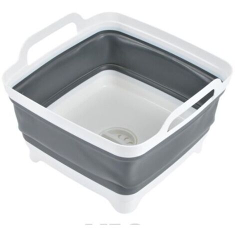 Bassine rétractable en plastique avec bouchon de vidange - Blanc/Gris - 9 L