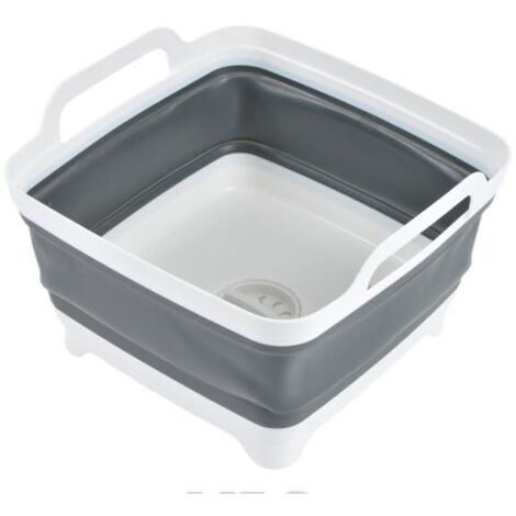 Bassine rétractable en plastique avec bouchon de vidange - Blanc/Gris - 9 L