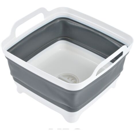 Bassine rétractable en plastique avec bouchon de vidange - Blanc/Gris - 9 L - Livraison gratuite