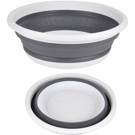 Bassine rétractable en plastique et silicone - 9L - Blanc et gris - D 37 x H 13 cm - Livraison gratuite