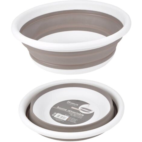 Bassine rétractable en plastique et silicone - 9L - Blanc et taupe - D 37 x H 13 cm - Livraison gratuite