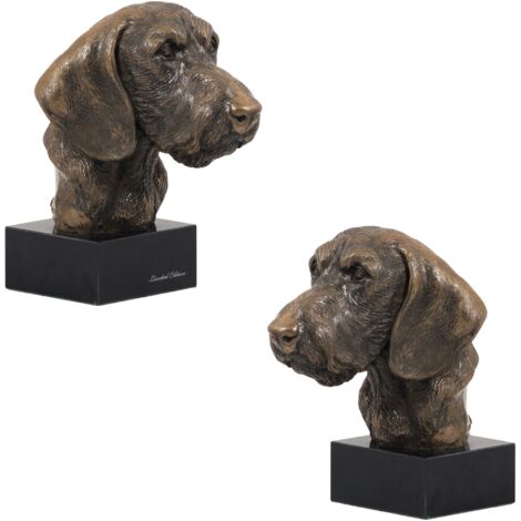 Bassotto a pelo duro - statuetta di cane, busto su base in pietra, scultura, trofeo per una mostra canina di Art-Dog