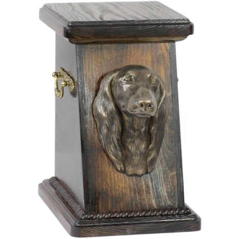 Bassotto a pelo lungo - urna per le ceneri del cane, urna elegante con statuetta, urna commemorativa con busto di cane di Art-Dog