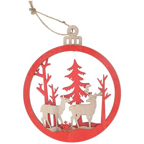 Basswood Ornament 3 Dimensional Bulb Pendant Indoor Decoration for Merry ChristmasDouble Deer Type