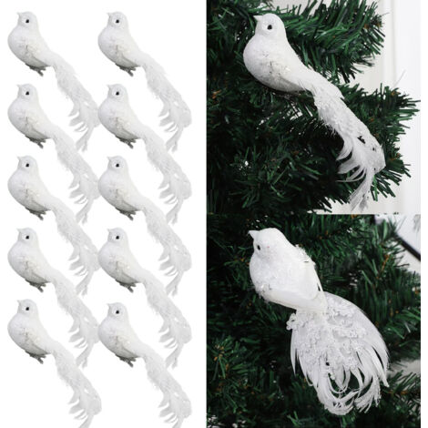 Bastelornament [12 Stück] Künstliche weiße, fuchsrote Vogelfedern, große Größe 14 x 4 x 4,5 cm mit Clip