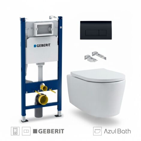 Bastidor empotrado GEBERIT Duofix Pack con cisterna y pulsador Delta 50 neg mat, con inodoro suspendido Rimless LIA de AzulBath