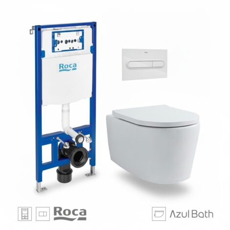 Bastidor empotrado ROCA Duplo Pack con cisterna y pulsador PL1 Dual bl, con inodoro suspendido tornado LIA de AzulBath