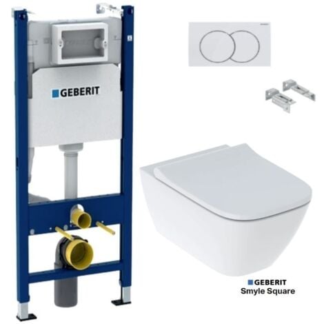 Bastidor GEBERIT Duofix pack cisterna empotrada y pulsador DELTA 01 blan br con inodoro suspendido Smyle Square de Geberit