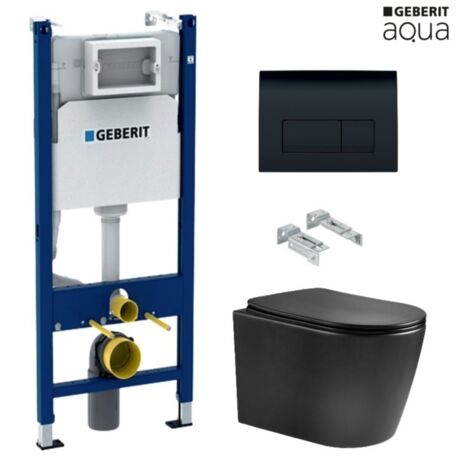 BASTIDOR GEBERIT DUOFIX PACK CISTERNA EMPOTRADA Y PULSADOR DELTA 50 NEG BR CON INODORO SUSPENDIDO NEBULA BLACK MATE RIMLESS